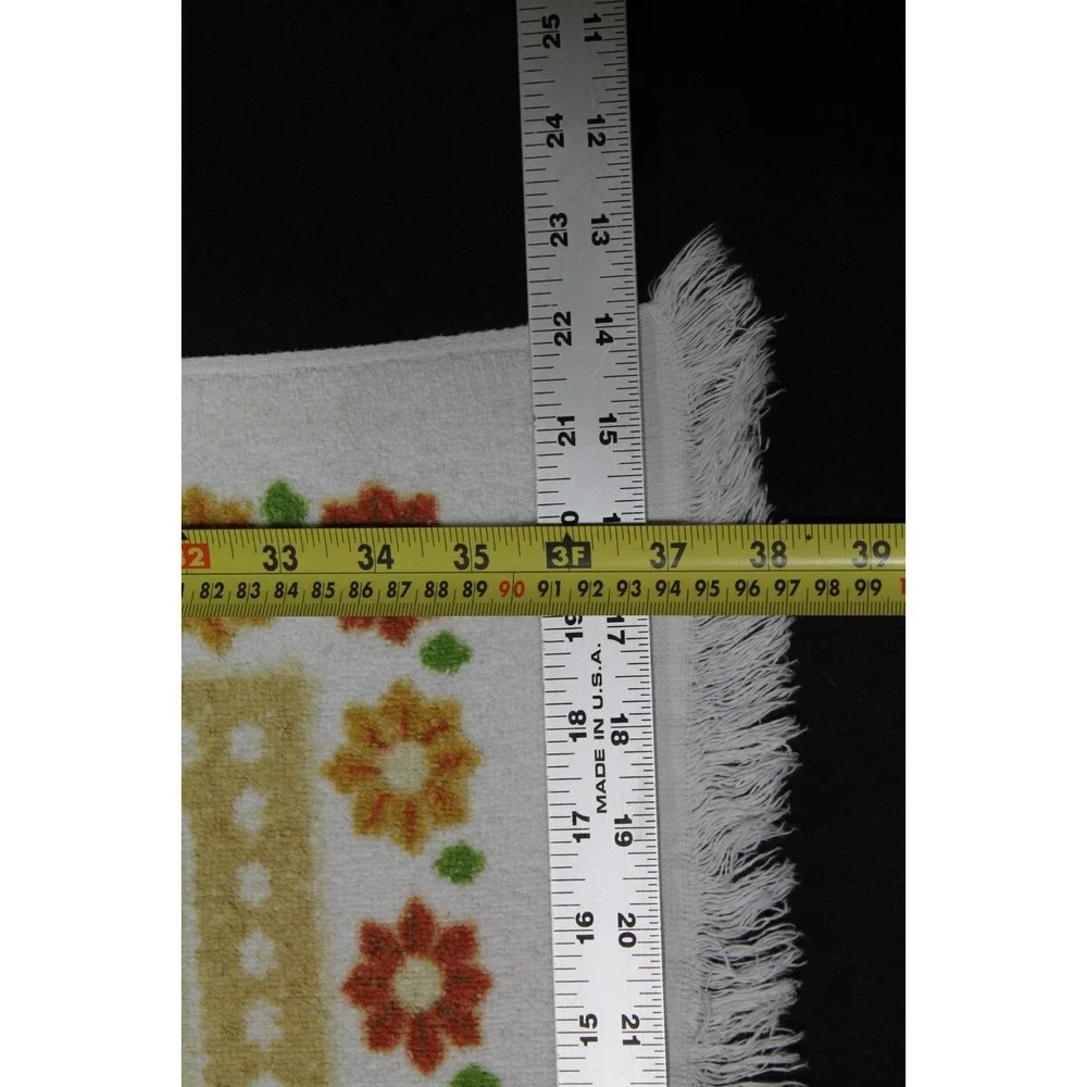 Vintage 1970s Floral Bathroom Hand Towel Fringed Retro Orange Green USA Made
